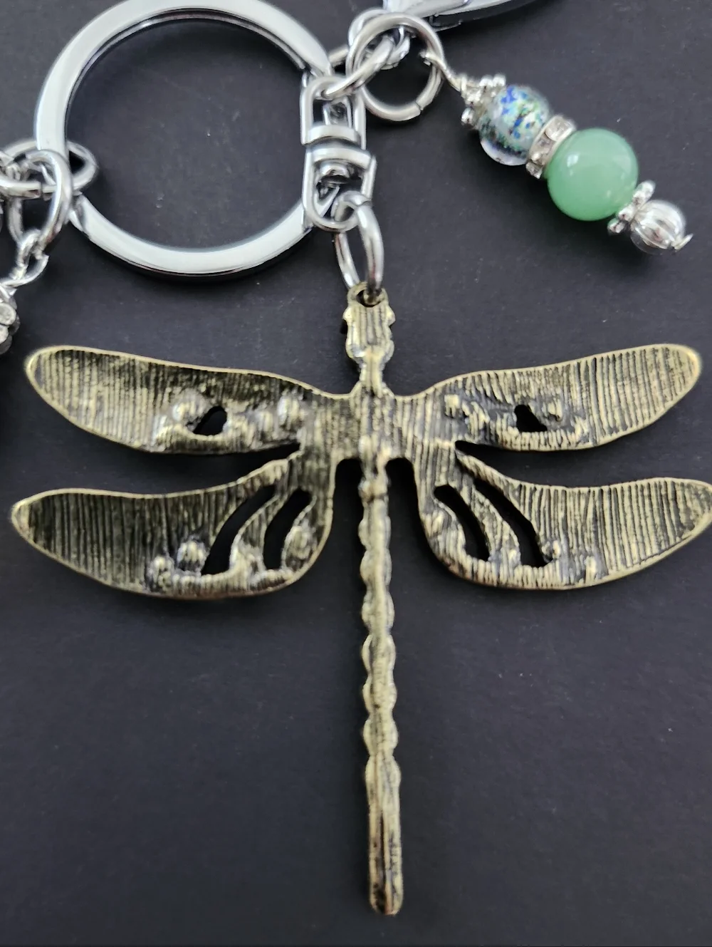 Dragonfly Purse Charm or Keychain Opal Aventurine Stone Paper Handcrafted
